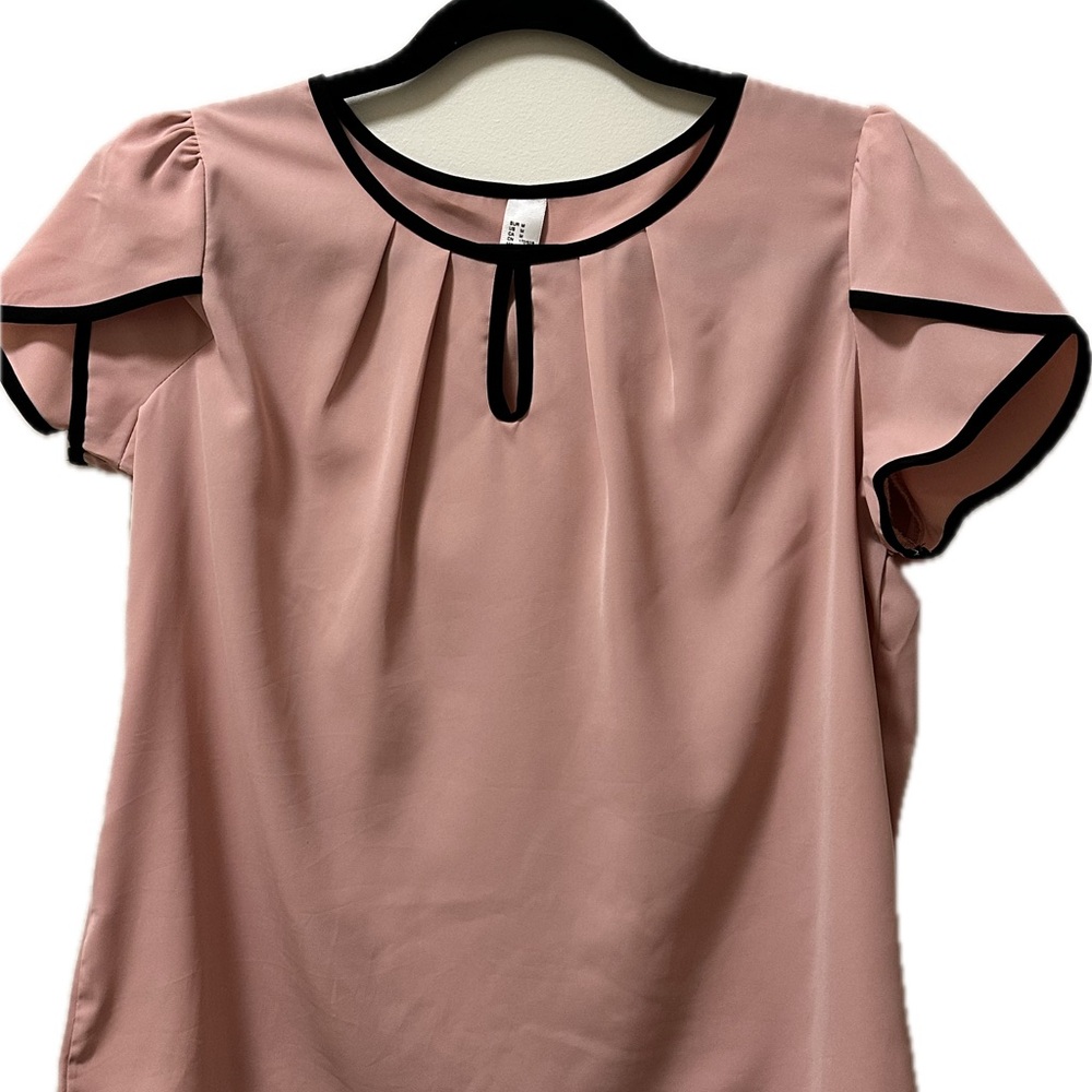 Elegant Pink Blouse with Black Trim